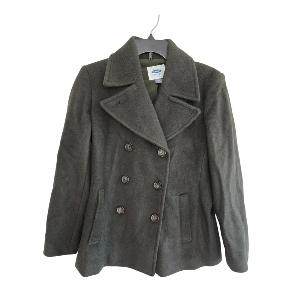 Old Navy Wool Bleand Double Breasted Pea Coat Sz M Women  Green Long Sleeve Warm